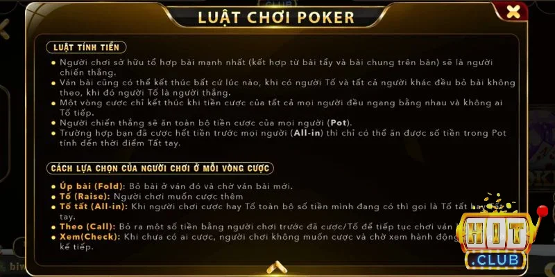 Bài Poker Hitclub - Hướng dẫn cách chơi và kinh nghiệm thắng 4 Các lựa chọn trong bài Poker Hitclub cần ghi nhớ